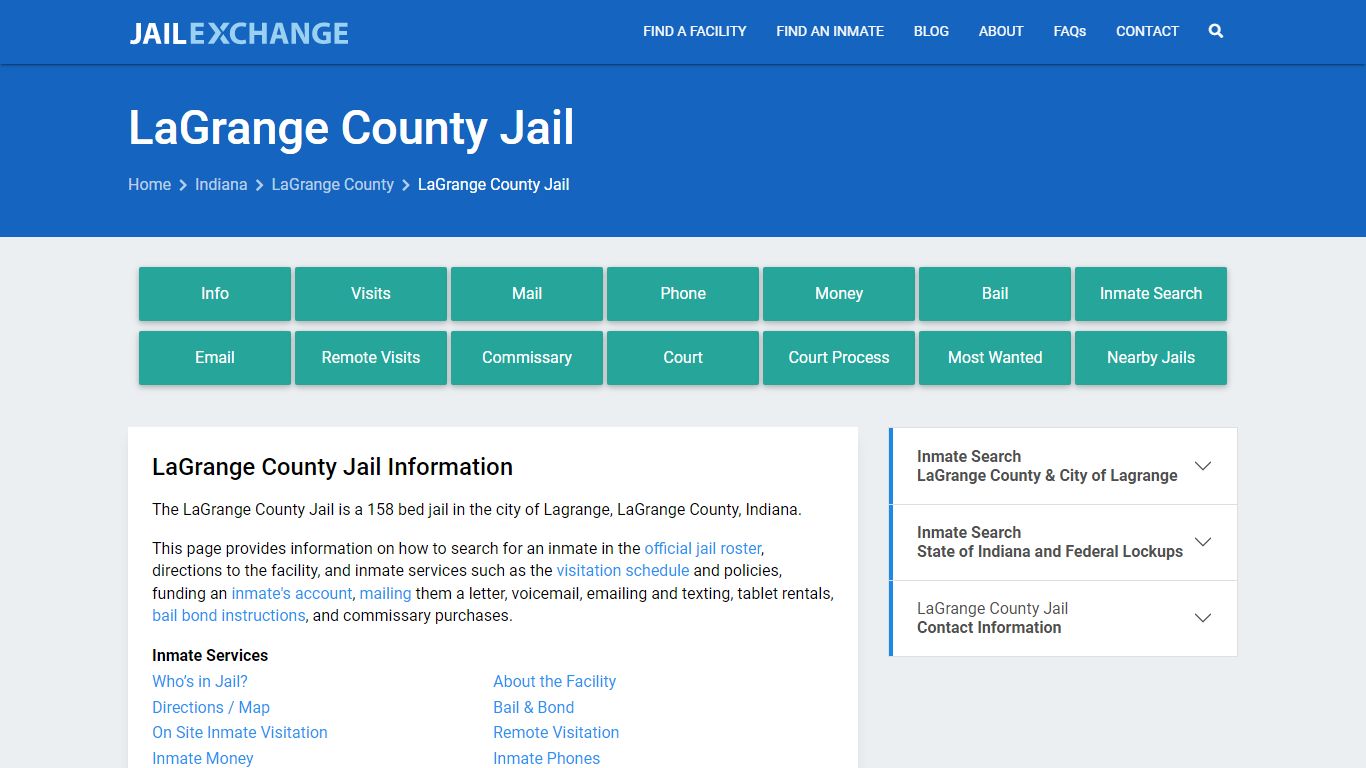 LaGrange County Jail, IN Inmate Search, Information