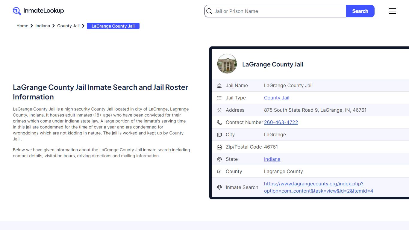 LaGrange County Jail Inmate Search and Jail Roster Information